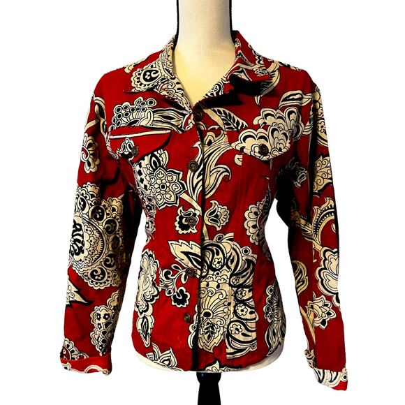 CANDY COUTURE Paisley Cotton Jacket Women’s XL Embellished Retro Funky - Picture 2 of 4